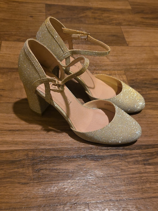 le chateau Shoes - le chateau Gold Glitter Ankle-Strap Block Heels